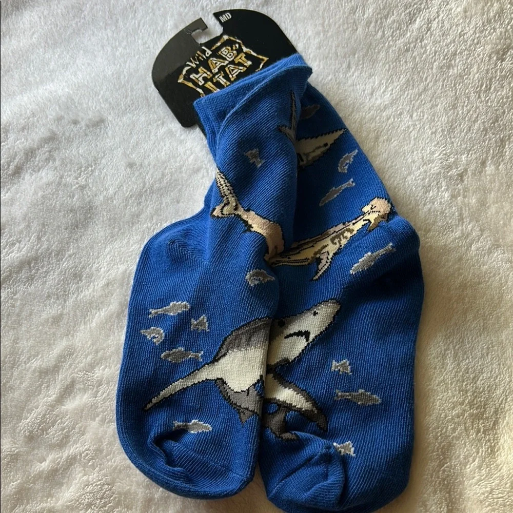 Shark Patterned Blue Socks Ocean Socks Fish Socks NWT
